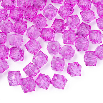 Transparent Acrylic Beads, Faceted, Cube, Violet, 10x11x11mm, Hole: 2mm, about 670pcs/500g