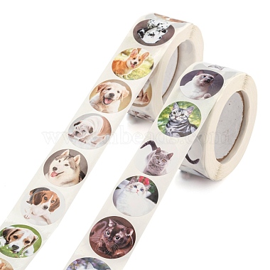 4 Rolls 2 Style Cat & Pet Dog Pattern Self-Adhesive Kraft Paper Stickers(DIY-LS0003-36)-2