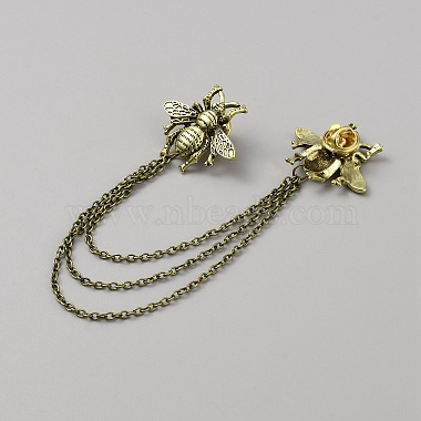 Double Bee Hanging Chain Brooch(JEWB-WH0030-19AG)-2