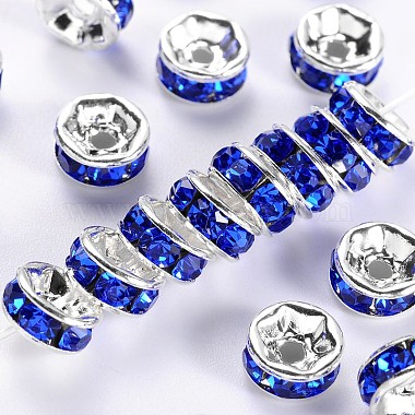 8mm Blue Rondelle Brass + Rhinestone Spacer Beads