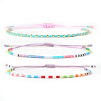 3Pcs Summer Glass Seed Bead Braided Bead Bracelets, Adjustable Polyester Thread Bracelets for Women, Mixed Color, Adjustable(LO6994-3)