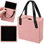 PU Leather Jewelry Set Drawer Boxes with Sponge Inside and Texture Paper Jewelry Tote Bags, Square, Pink, 9.6x9.6x3.65cm(ABAG-CL0001-66B)
