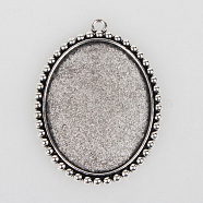 Vintage Tibetan Style Alloy Large Pendant Cabochon Bezel Settings, Cadmium Free & Lead Free, Antique Silver, Oval Tray: 35x45mm, 57x43x2mm, Hole: 3mm, about 84pcs/kg(TIBEP-O006-44AS)