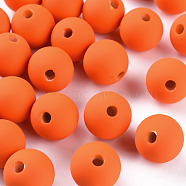 Acrylic Beads, Rubberized Style, Half Drilled, Round, Dark Orange, 16mm, Hole: 3.5mm(OACR-S039-05-84)