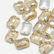 Pointed Back Glass Rhinestone Cabochons, Faceted, Rectangle Octagon, Light Colorado Topaz, 14x10x4mm(RGLA-T079-10x14mm-06)
