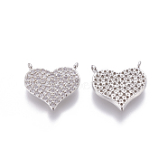 Brass Micro Pave Cubic Zirconia Charms, Heart, Clear, Platinum, 14.5x15x2mm, Hole: 1mm(ZIRC-E161-09P)