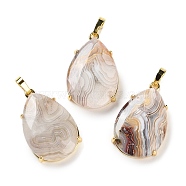 Natural Mexican Agate Pendants, Brass Teardrop Charms, Golden, Cadmium Free & Lead Free, 28.5x18x5~6mm, Hole: 5x4mm(G-U002-01G-F)