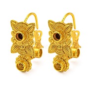 Flower Brass Earring Hooks with Round Tray, Lead Free & Cadmium Free, Golden, 31x15mm, Hole: 1mm, Pin: 1.5mm(KK-G502-24G)