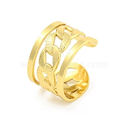 304 Stainless Steel Oval Curb Chain Wide Open Cuff Rings for Women, Golden, 13mm(RJEW-G321-16G)