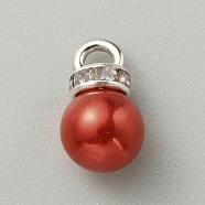 ABS Plastic Imitation Pearl Charms, with Resin Rhinestone, Round Charm, FireBrick, 13x8mm, Hole: 3mm(KY-TAC0011-03P-04)