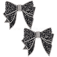 2Pcs Resin Rhinestone Bowknot Shoes Charms, No Clip, No Strap, for DIY Women Shoes, Bags Decoratinons, Black, 116x117x15mm(FIND-CA0004-74)