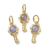 Natural Blue Lace Agate Pendants, with Golden Brass Findings, Key, 20x10x4mm, Hole: 6.2mm(G-F712-02G-G)