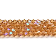 Transparent Electroplate Glass Beads Strands, AB Color Plated, Faceted, Bicone, Peru, 3.5mm, about 108~123pcs/strand, 12.76~14.61 inch(32.4~37.1cm)(GLAA-F029-3mm-D18)