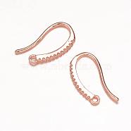 Brass Micro Pave Cubic Zirconia Earring Hooks, Ear Wire, with Horizontal Loop, Rose Gold, 19x9x2mm, Hole: 1mm, 18 Gauge, Pin: 1mm(ZIRC-K018-02RG)