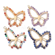 Natural Mixed Gemstone Faceted Pendants, 201 Stainless Steel Butterfly Charms, Golden, 34x36x3mm, Hole: 3.6mm(PALLOY-JF02564)