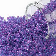 TOHO Round Seed Beads, Japanese Seed Beads, (252FM) Purple Lined Aqua Matte, 11/0, 2.2mm, Hole: 0.8mm, about 5555pcs/50g(SEED-XTR11-0252FM)