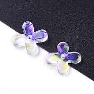 Electroplate Glass Beads, Clover, Clear AB, 10.5x10.5x2mm, Hole: 1mm(X-EGLA-E059-A09)