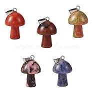 Natural Gemstone Pendants, with Stainless Steel Snap On Bails, Mushroom Shaped, Mixed Color, 24~25x16mm, Hole: 5x3mm, 1pc/color(G-SZ0001-90)