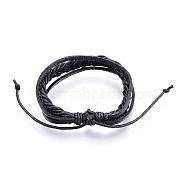 Adjustable Leather Cord Multi-Strand Bracelets, with PU Leather Cords, Black, 2-1/8 inch(52mm)(BJEW-P099-01)