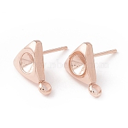 304 Stainless Steel Stud Earring Findings, with 316 Surgical Stainless Steel Pins and Vertical Loops, For Pointed Back Rhinestone, Triangle, Real Rose Gold Plated, 10x8.5mm, Hole: 1.6mm, Pin: 0.7mm, Tray: 4mm(STAS-P308-06RG)