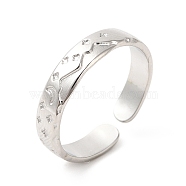 304 Stainless Steel Moon & Star Open Cuff Ring for Women, Stainless Steel Color, US Size 6 3/4(17.1mm)(RJEW-E063-10P)