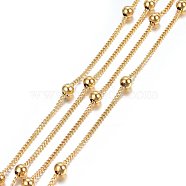3.28 Feet Ion Plating(IP) 304 Stainless Steel Twisted Chains/Curb Chains, Satellite Chains, Soldered, Golden, 1.8x1.4x0.4mm, Beads: 3.5x3.5mm(X-CHS-H024-01G-A)