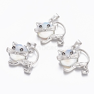 Opalite Kitten Pendants, with Platinum Tone Brass Findings, Cartoon Cat Shape, 28x30x9mm, Hole: 5x7mm(G-J386-C10)