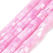 Natural Trochus Shell Dyed Beads Strands, Flat Round/Disc, Heishi Beads, Pearl Pink, 4x2.5mm, Hole: 1mm, about 155~157pcs/strand, 15.67~15.87''(39.8~40.3cm)(BSHE-E030-10C)