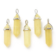 Natural Peridot Pendants, with Platinum Tone Brass Findings, Bullet, 39.5x12x11.5mm, Hole: 4.5x2.8mm(G-M378-01P-A32)