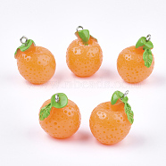 Resin Pendants, with Platinum Tone Iron Findings, Imitation Food, Orange, Coral, 24~25x21x19.5~20mm, Hole: 2mm(X-RESI-T028-42)
