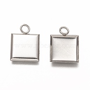 304 Stainless Steel Pendant Cabochon Settings, Plain Edge Bezel Cups, Square, Stainless Steel Color, Tray: 10x10mm, 15x11x1.5mm, Hole: 2.5mm(STAS-I176-07P)