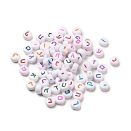 Opaque Flat Round Acrylic Enamel Beads, Mixed Letter, Mixed Color, 7x4mm, Hole: 1.5mm, about 3333pcs/500g(OACR-P017-C01)