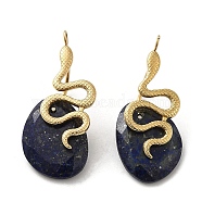 Natural Lapis Lazuli Dyed Faceted Pendants, Ion Plating(IP) Golden Tone 304 Stainless Steel Snake Charms, 36x16x11.5mm, Hole: 2.5mm(STAS-Z053-02A)