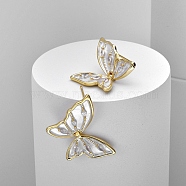 Butterfly Brass Enamel Stud Earrings for Women, Real 22K Gold Plated, 21x25mm(EJEW-Q391-30G)