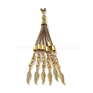 Tibetan Style Alloy Curb Chain Tassel Big Pendants, Feather, Antique Golden, 116x8.5mm, Hole: 3.5mm(FIND-K013-01AG-11)