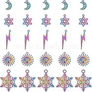 NBEADS 25Pcs 5 Styles Rainbow Color Alloy Pendants, Sun & Snowflake & Lightning Bolt & Moon & Star of David, 5pcs/style(PALLOY-NB0002-07-RS)