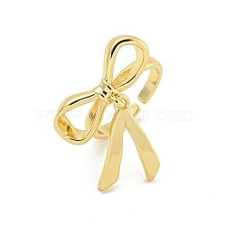 Rack Plated Brass Bowknot Open Cuff Ring for Women, Lead Free & Cadmium Free, Long-Lasting Plated, Real 18K Gold Plated, 28x24.5mm(RJEW-Z039-16G)