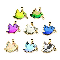 Rack Plating Eco-Friendly Brass Cubic Zirconia Pendants, with Glass, Cadmium Free & Lead Free, Real 18K Gold Plated, Faceted, Bird, Mixed Color, 18.5x23x6mm, Hole: 5.5x3mm(KK-M255-15G)