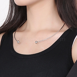 Non-Tarnish 304 Stainless Steel Necklaces, Minimalism Rigid Necklace, with Removable Beads, Stainless Steel Color, Inner Diameter: 5-7/8 inch(15cm)(NJEW-F312-01P)