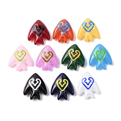 Handmade Glass Enamel Beads, Hand Painted Beads, Fish with Rune, Dyed & Heated, Mixed Color, 21.5x20.5x9mm, Hole: 1.4mm(GLAA-K070-05)