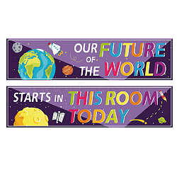Paper Hanging Banner Classroom Decoration, Rectangle with Word, School Decoration Supplies Celebration Backdrop, Medium Purple, 1000x250mm, 2pcs/set(AJEW-WH0340-002)