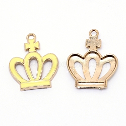 Alloy Enamel Pendants, Crown, Cadmium Free & Lead Free, Light Gold, Champagne Yellow, 28.5x22.5x2.5mm, Hole: 2mm(ENAM-TAC0001-41LG-01)