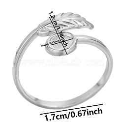 Non-Tarnish Stylish Leaf 304 Stainless Steel Open Cuff Ring, Stainless Steel Color, Inner Diameter: 17mm(YL6894-1)