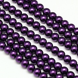 Eco-Friendly Dyed Glass Pearl Round Beads Strands, Grade A, Cotton Cord Threaded, Indigo, 6mm, Hole: 0.7~1.1mm, about 72pcs/strand, 15 inch(HY-A002-6mm-RB099)
