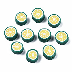 Handmade Polymer Clay Beads, Pomelo, Dark Green, 8~10x4mm, Hole: 1.2~1.5mm(CLAY-S096-005A)