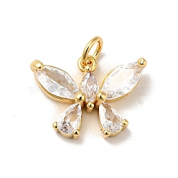 Rack Plating Brass Micro Pave Clear Cubic Zirconia Pendants, Cadmium Free & Nickel Free & Lead Free, Butterfly, Real 18K Gold Plated, 12.5x16.5x4mm, Hole: 3.4mm(KK-H431-15G)