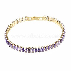 Cubic Zirconia Classic Tennis Bracelet, Real 18K Gold Plated Brass Cubic Zirconia Link Chain Bracelet for Women, Nickel Free, Medium Orchid, 7-1/8 inch~7-1/2 inch(18~19cm)(ZIRC-S067-073E-NF)