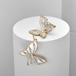 Butterfly Brass Enamel Stud Earrings for Women, Real 22K Gold Plated, 21x25mm(EJEW-Q391-30G)