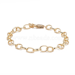 Brass Cable Chain Bracelet, with 304 Stainless Steel Findings for Teen Girl Women,, Real 18K Gold Plated, 7-1/2 inch(19cm)(BJEW-JB07079)