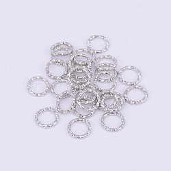 Iron Jump Ring, Open Jump Rings, Textured, Platinum, 18 Gauge, 8x1mm, Inner Diameter: 5.5mm, about 50pcs/bag(IFIN-CJC0002-05P)